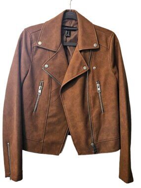 Forever 21 Camel Faux Textured Leather Motorcycle Jacket Size Medium
